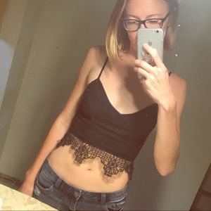 Free People black crop top with crochet detail